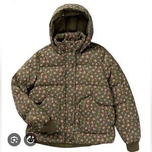 THE GREAT x L.L. BEAN Green Floral Down Polar Puffer Jacket NEW Size M